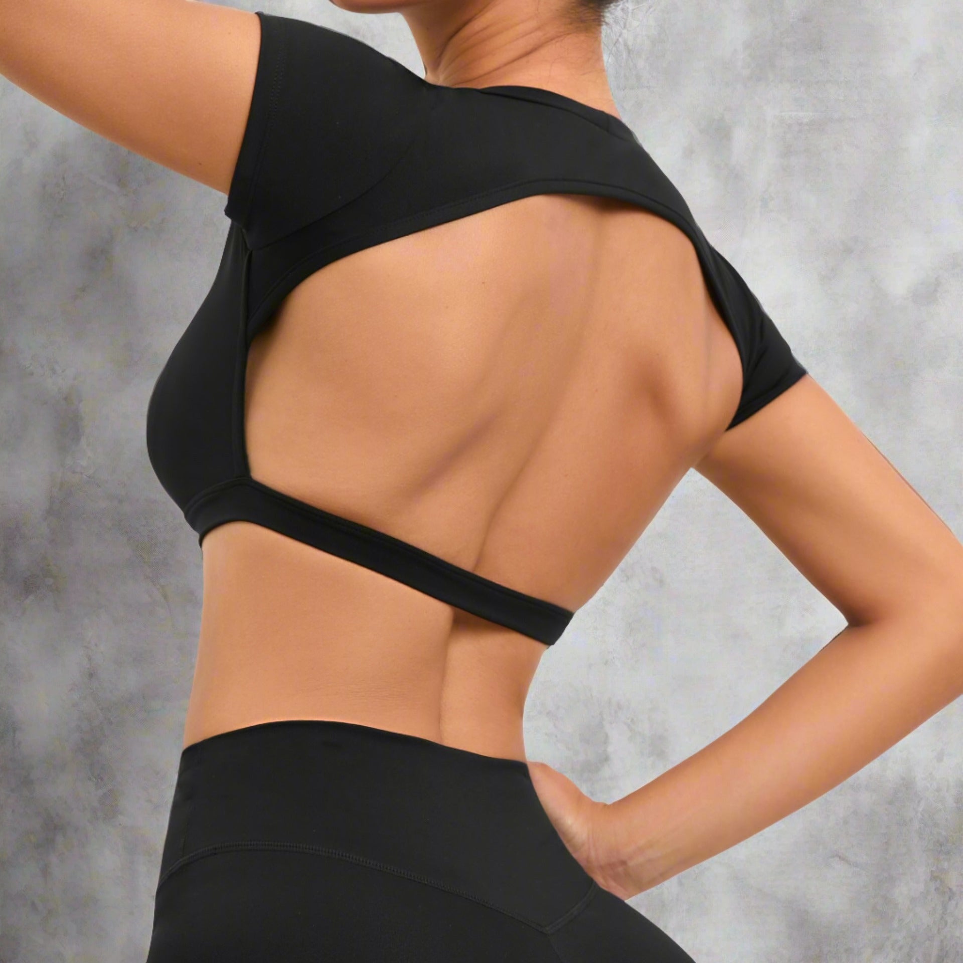 Open Back Short Sleeve Crop Top