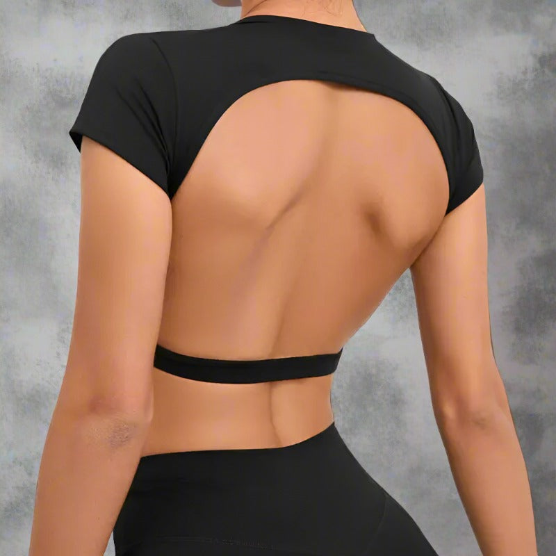 Open Back Short Sleeve Crop Top